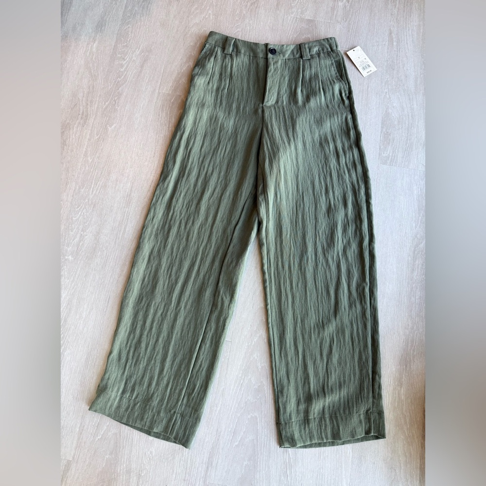 A New Day Sage Green Linen Wide-leg Trousers